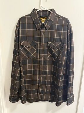 DIXXON Men’s Dark Brown Windowpane Button-Down Shirt